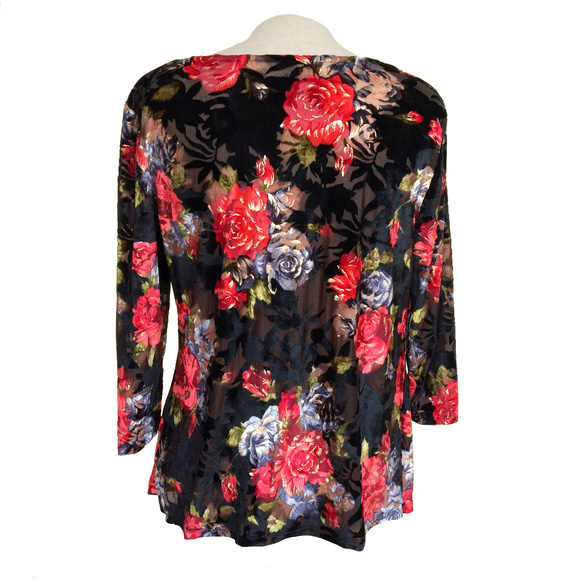 Tradition Semi Sheer Black Velvet Floral Blouse PM - Picture 3 of 8